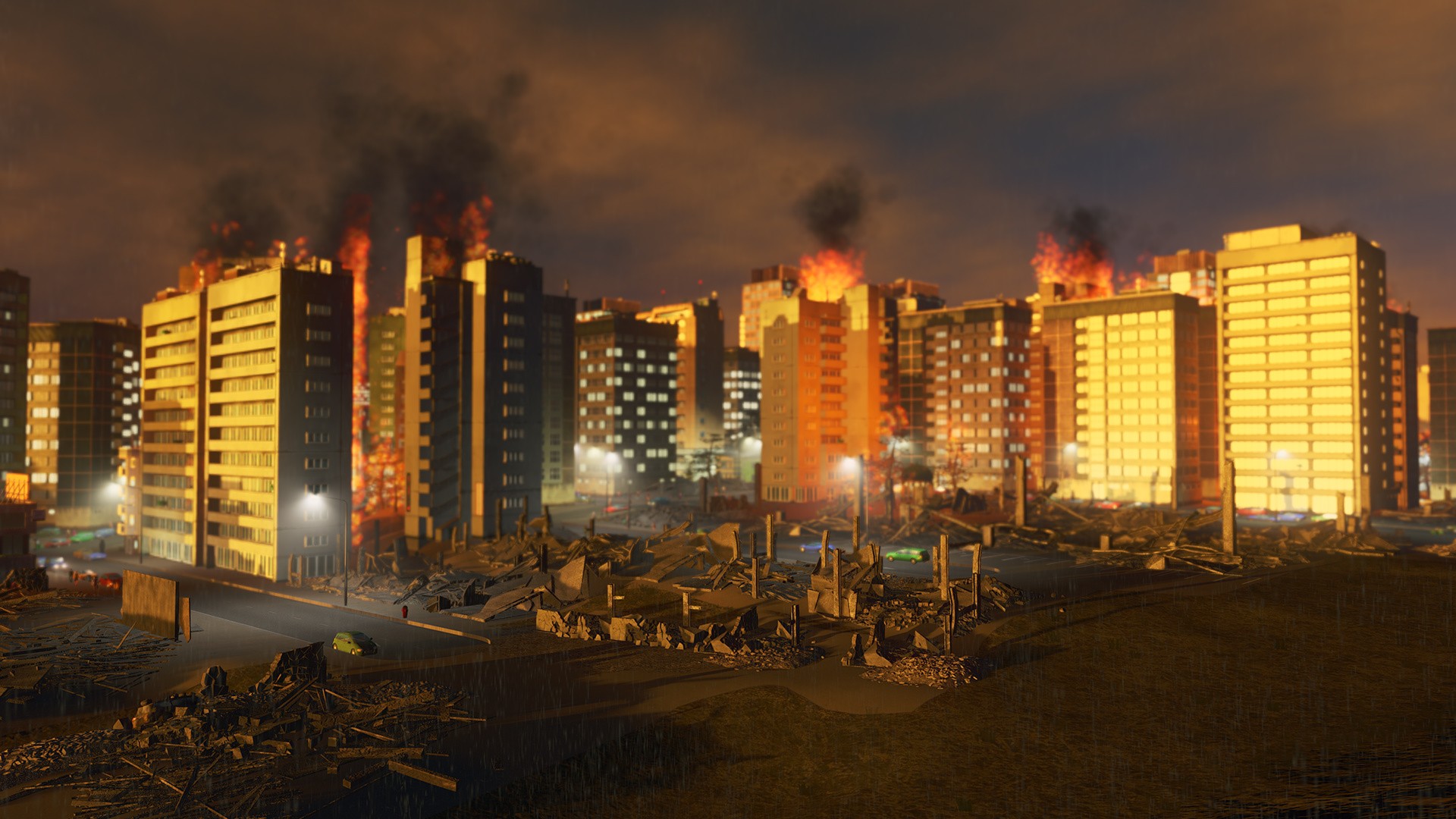 Ein Großbrand kann die ganze Stadt zerstören.