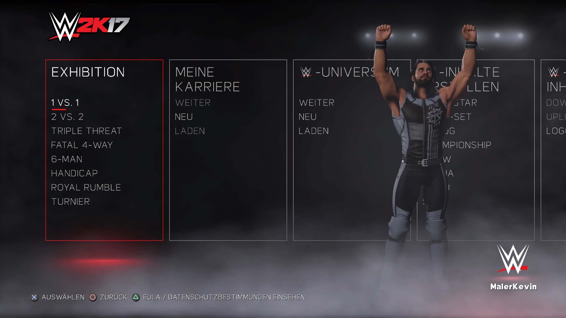 Das Menü von WWE 2K17 ist übersichtlich gestaltet.